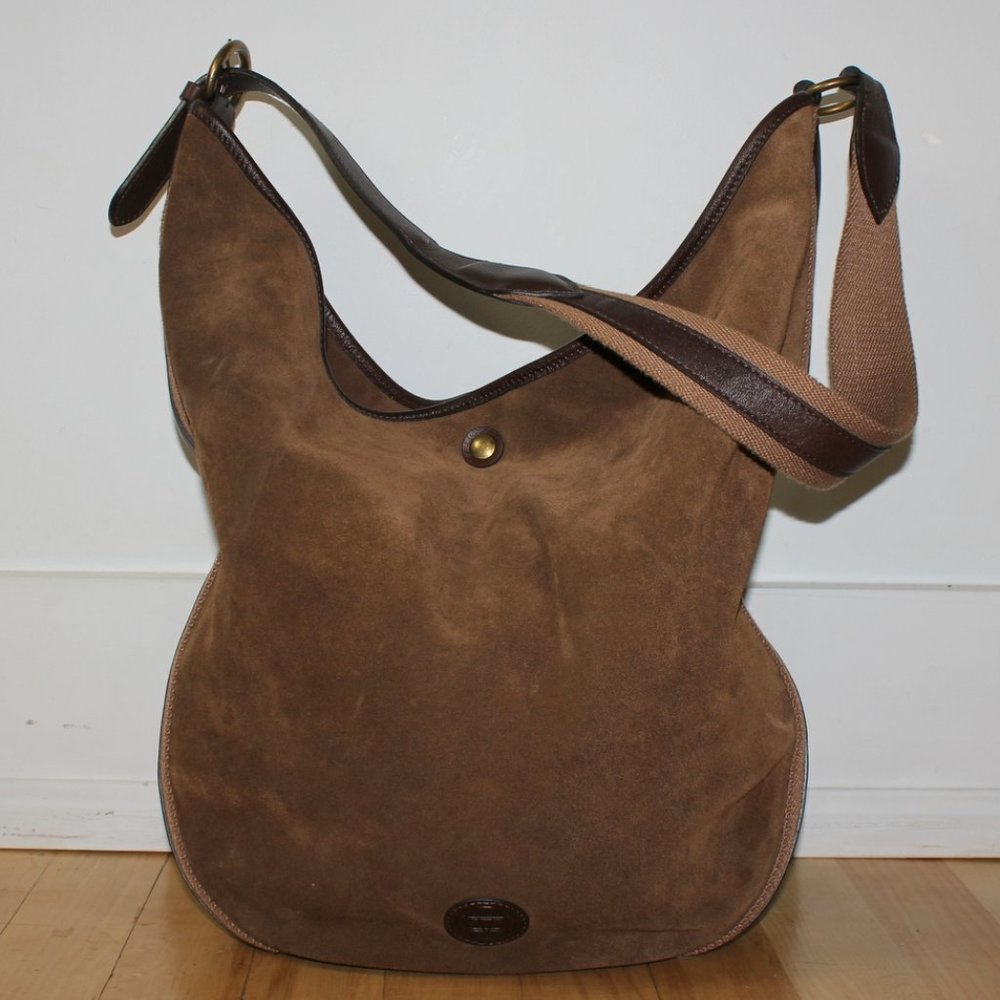 MASSIMO DUTTI Brown Suede Leather Large Shoulder Bag Hobo